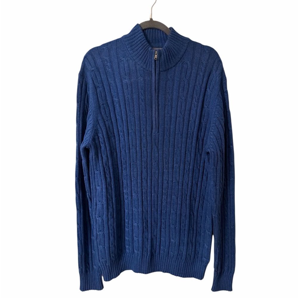 IZOD Men’s Blue Cable Knit Quarter Zip Sweater Cotton Blend Size L